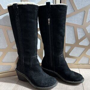 UGG® 'Hartley' Wedge Leather Suede/Sheepskin Winter Knee-Hi Boots Size 8 EUC